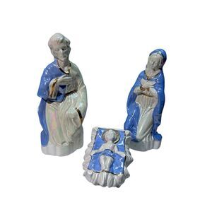 Porcelain Nativity Set Holy Family Joseph Mary Jesus Blue